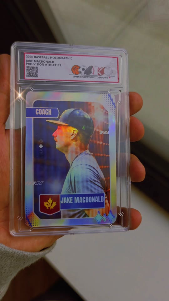 A custom holographic trading card catching the light